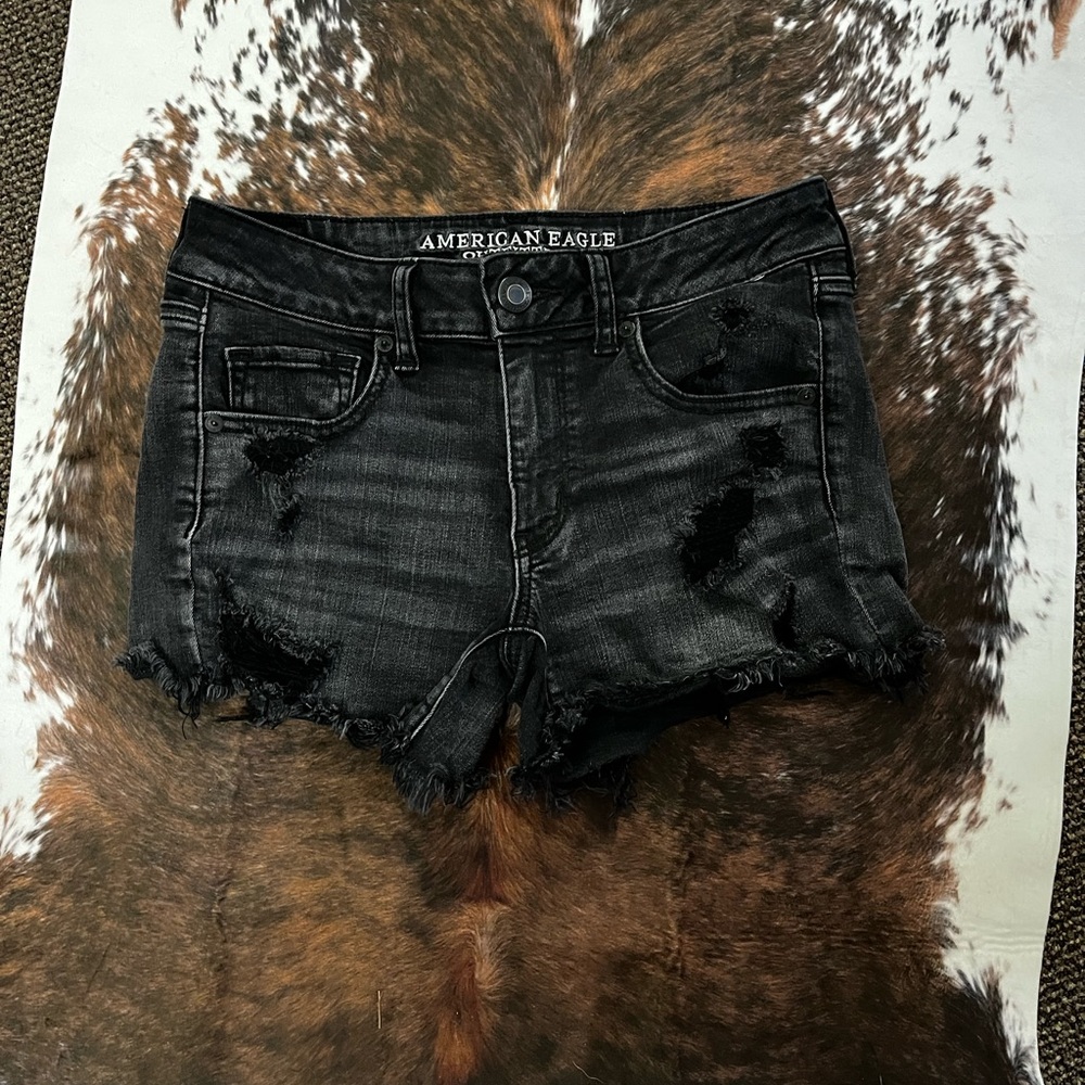 American Eagle Black Denim Midi Shorts